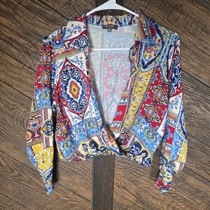 Haute Hippie Vibrant Multicolor Cropped Blouse Cute And BOHO Small